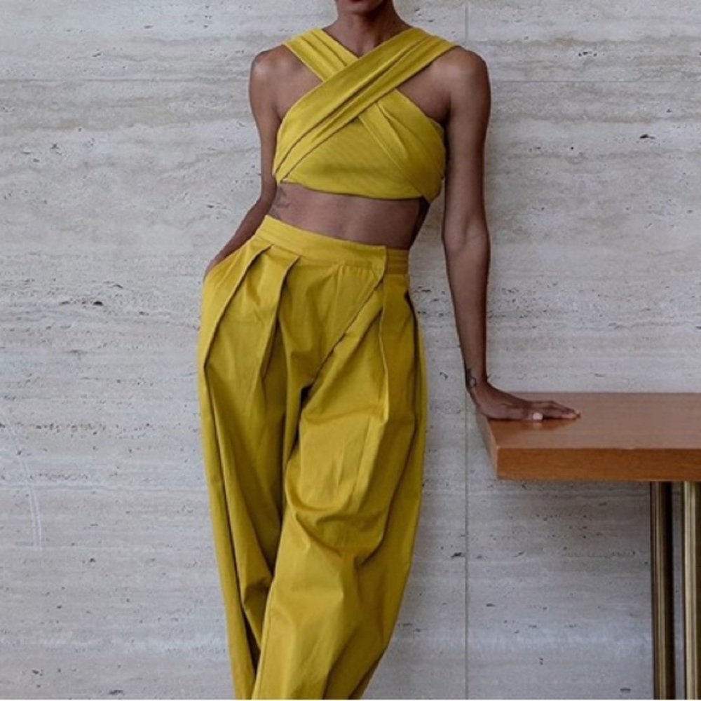 NWT The Drop citronella color wrap around ,Rib ,bustier cropped top S,M,L. - Picture 4 of 11